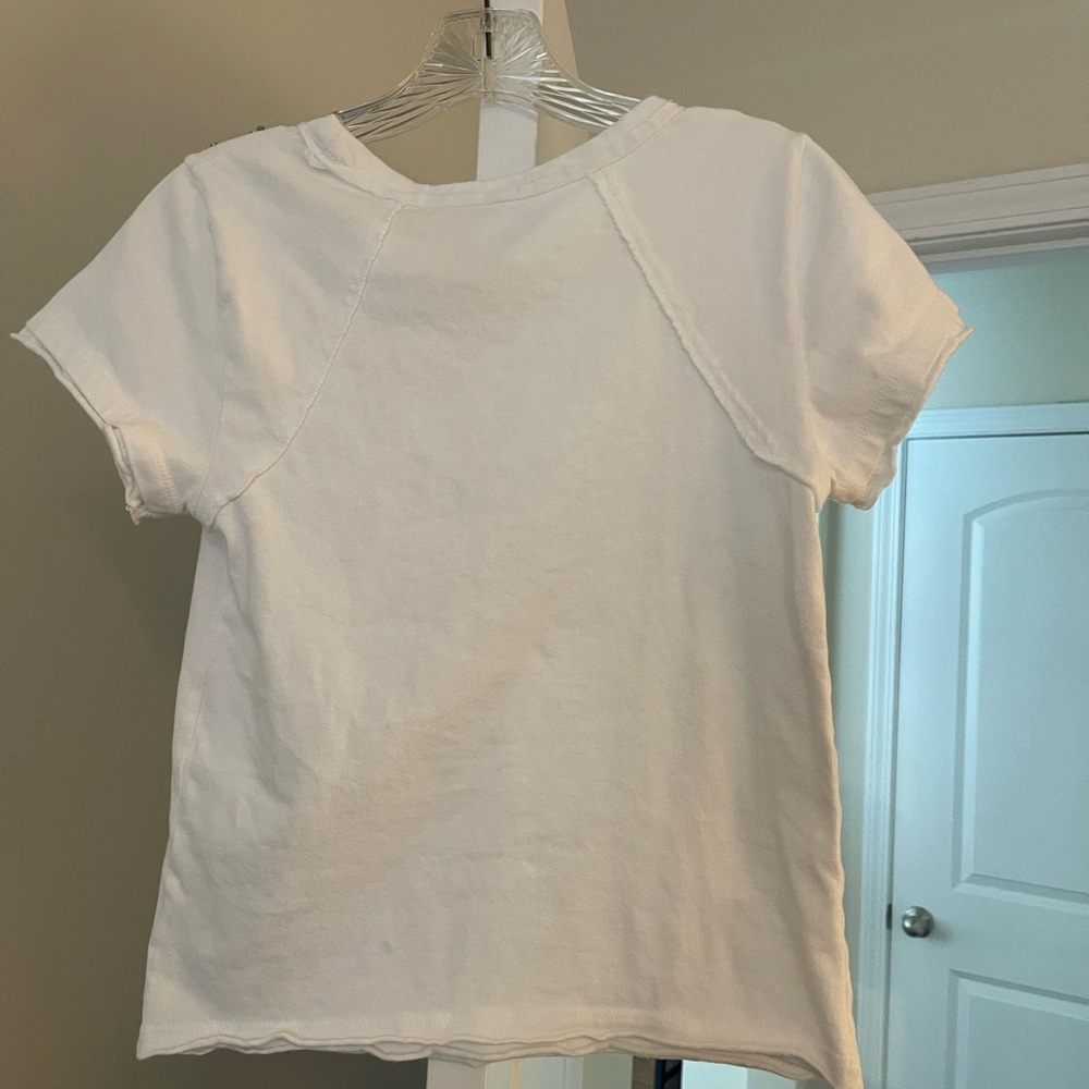 Free People White Short Sleeve Embellished Tee - Picture 2 of 8